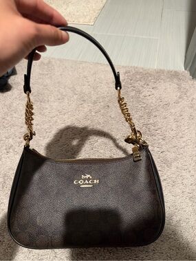 COACH Teri Dark Brown Shoulder Bag With Chain